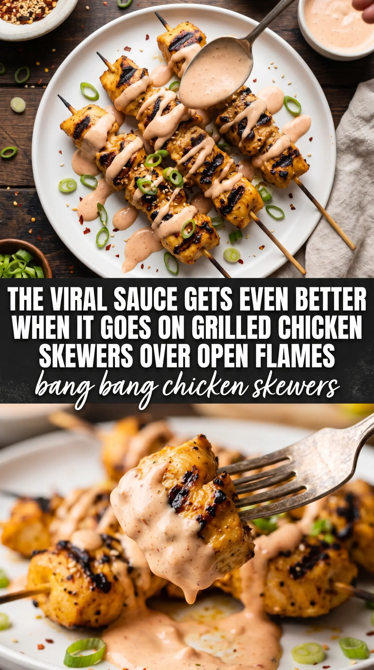 bang bang chicken skewers cooked tender