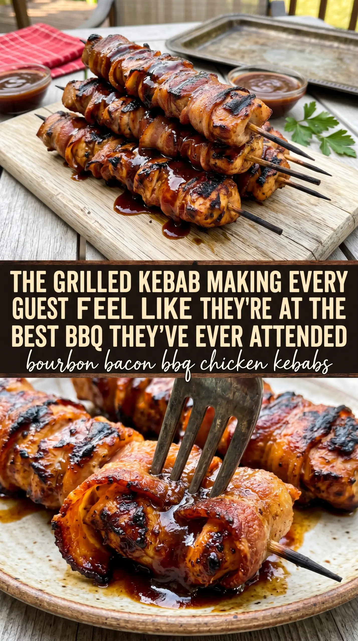 Bourbon Bacon BBQ Chicken Kebabs smoky glazed