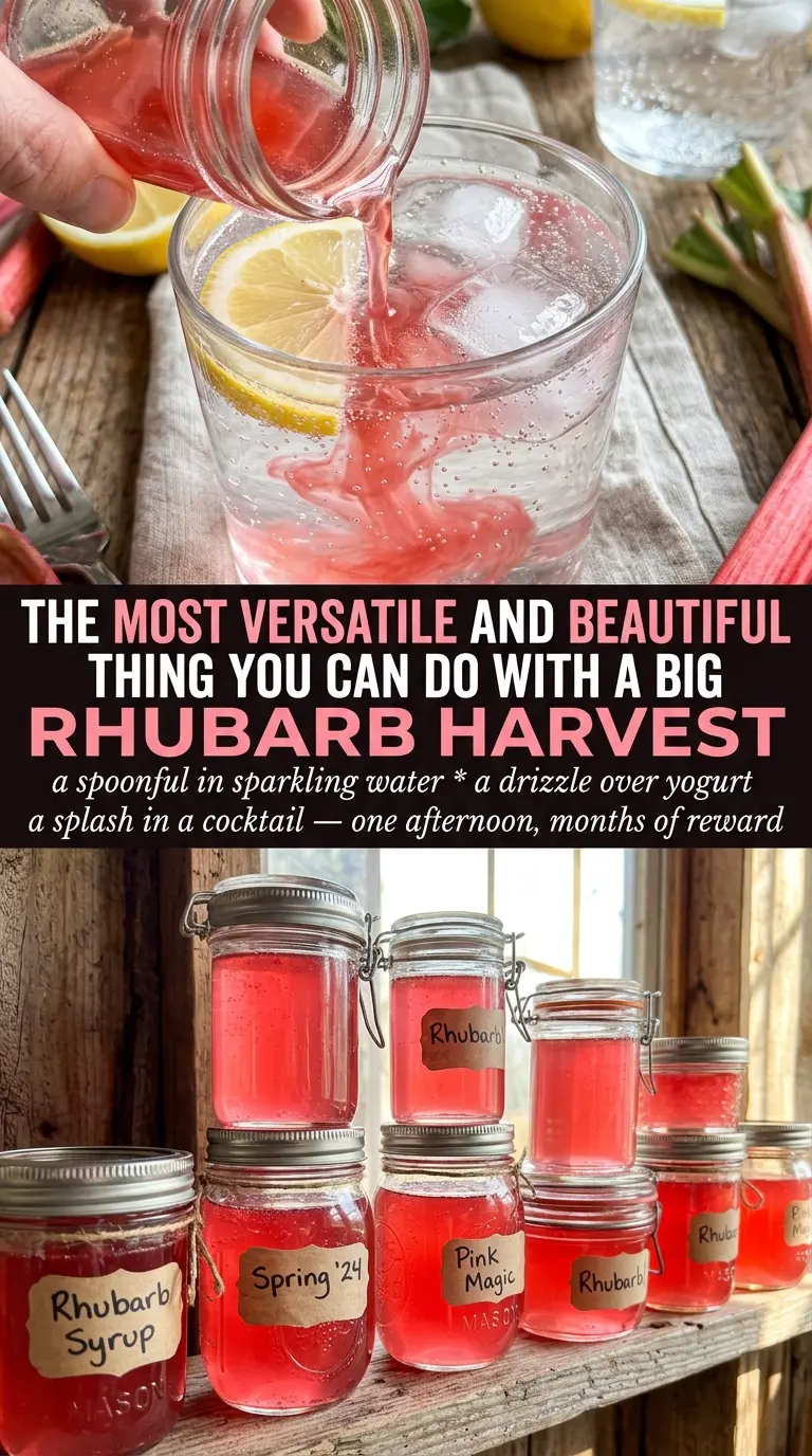 Canning Rhubarb Simple Syrup ruby-pink translucent jewel-toned