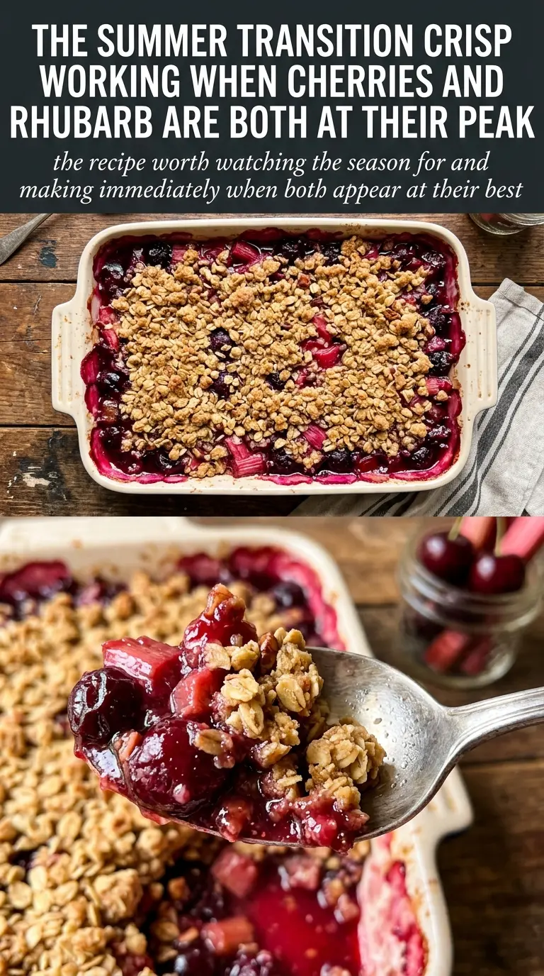 Cherry Rhubarb Crisp juicy red fruit oat crumble