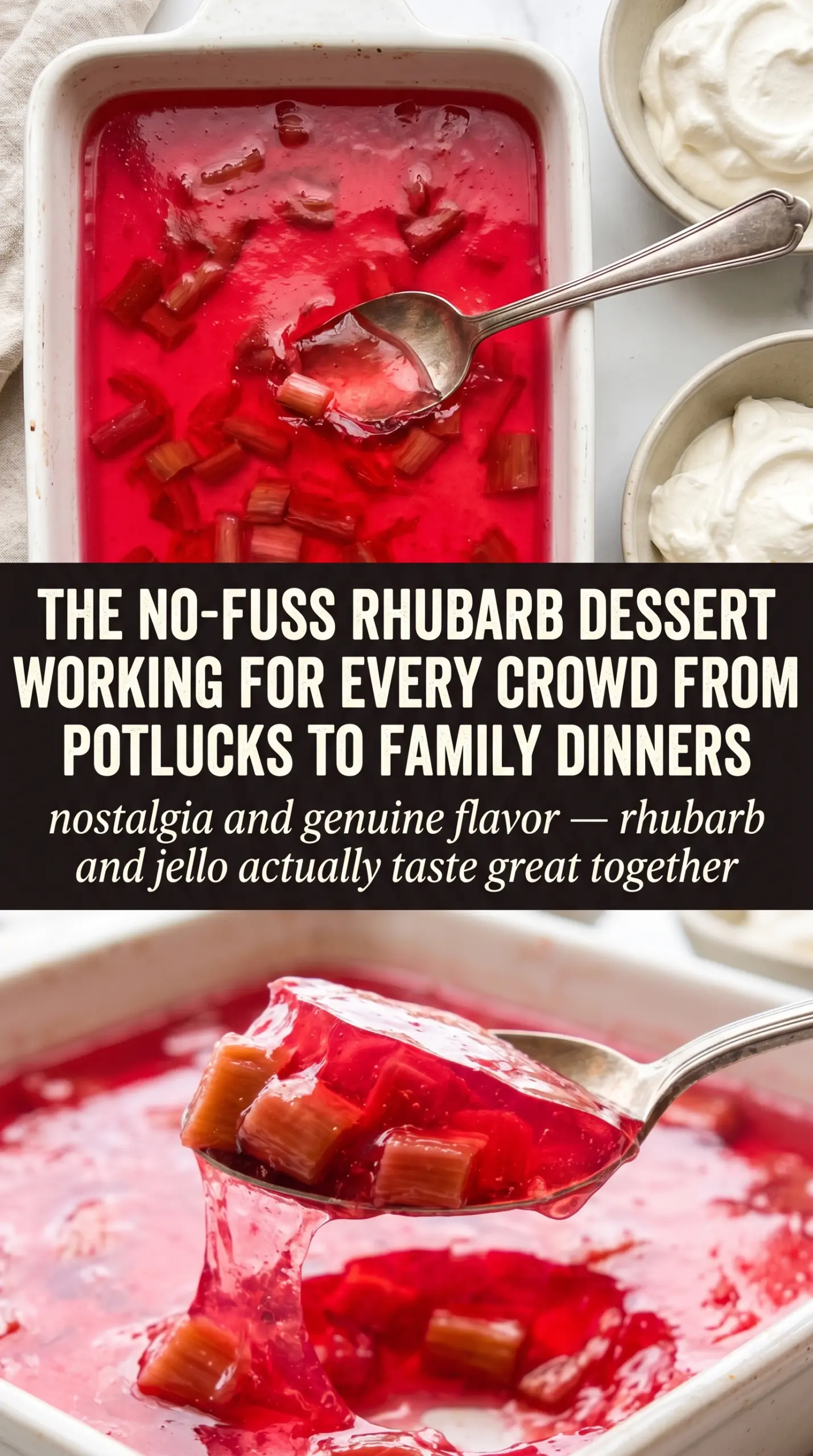 Easy Rhubarb Dessert with Jello pink creamy layered