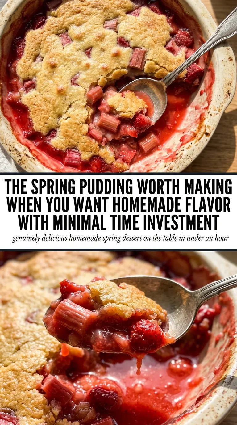 easy strawberry rhubarb pudding dessert cooked tender