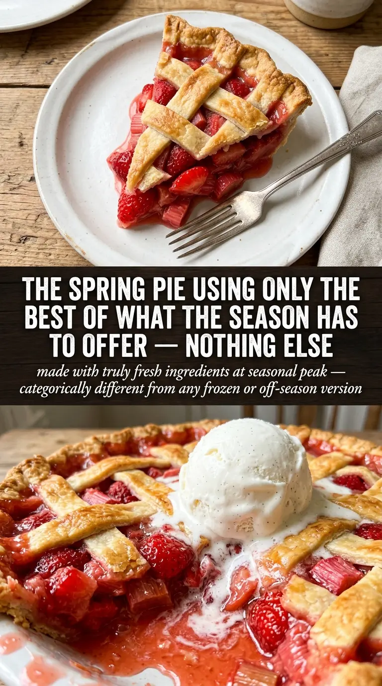Fresh strawberry rhubarb pie with lattice crust and pink filling