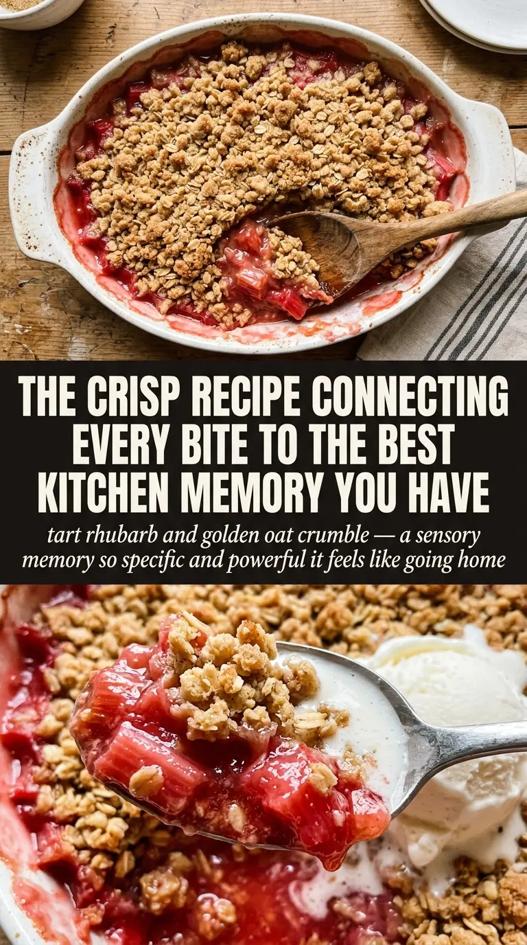 Grandma's Rhubarb Crisp, buttery oat topping, tart fruit