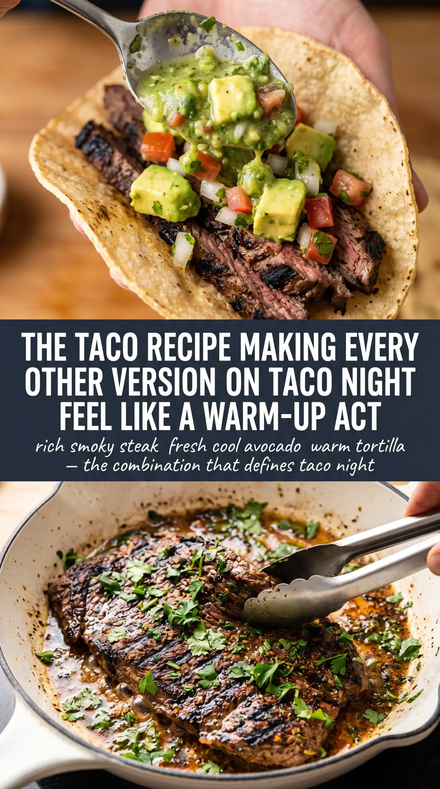 Grilled Steak Tacos with Avocado Salsa, charred, fresh, zesty