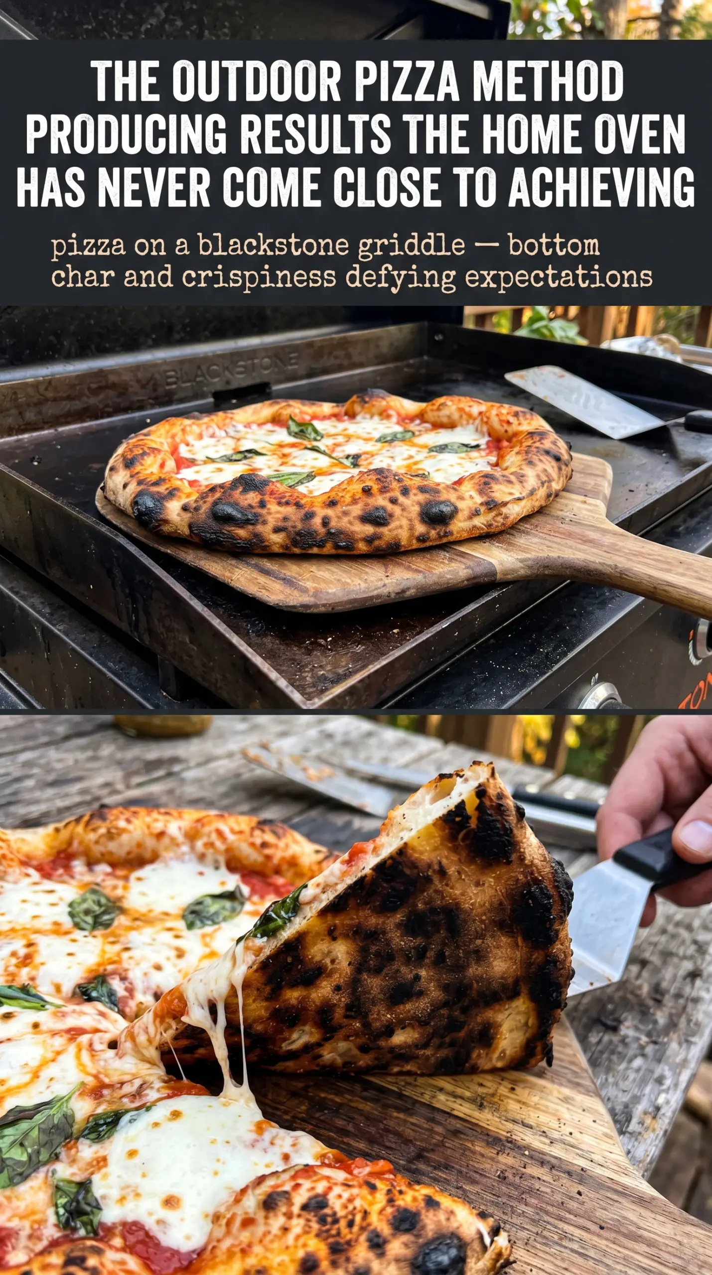 Pizza on a Blackstone Griddle charred crust cheese