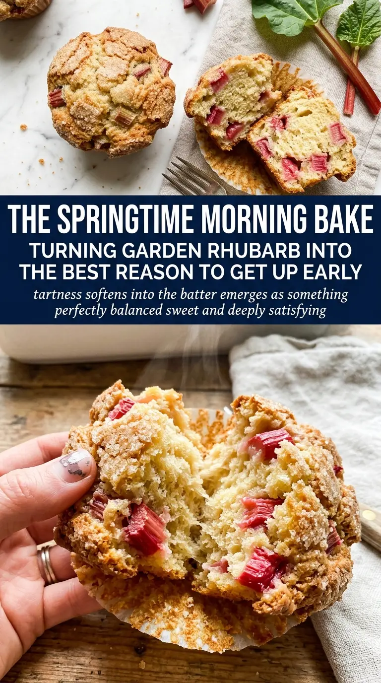 Rhubarb Muffins tender pink, golden domed