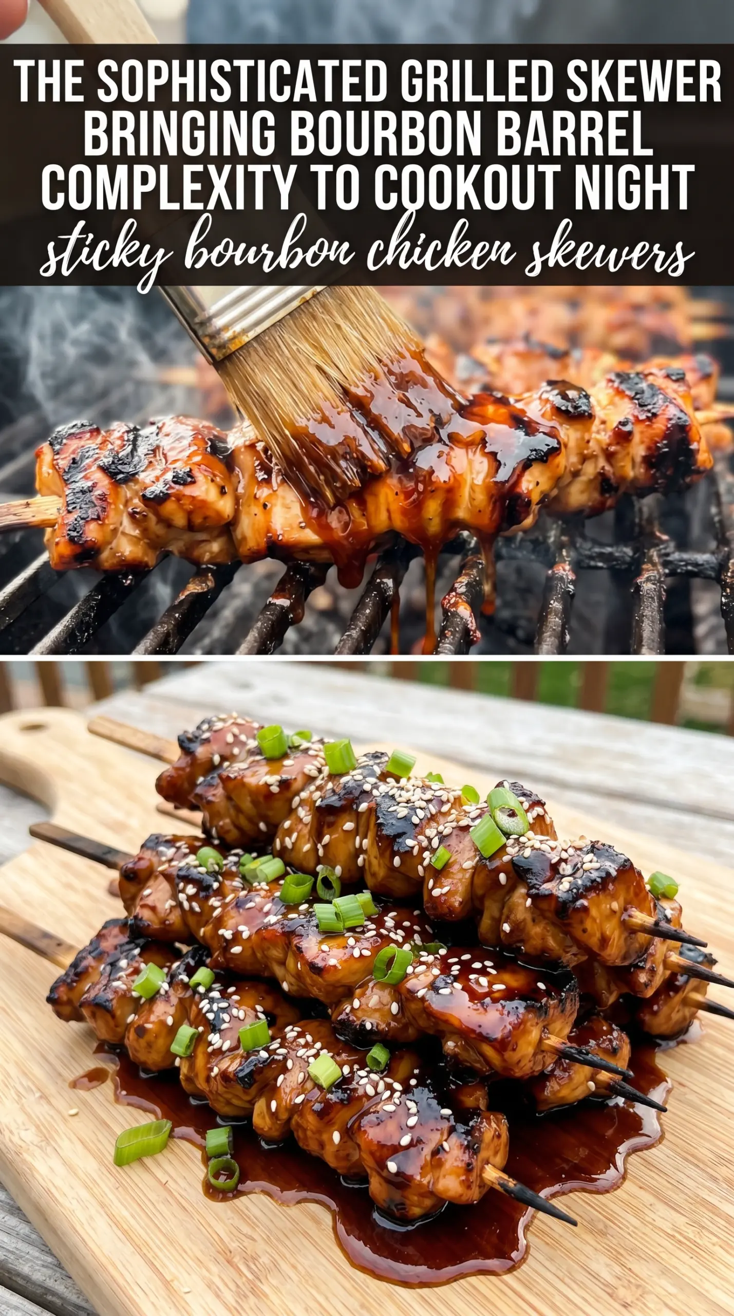 Sticky Bourbon Chicken Skewers glossy caramelized