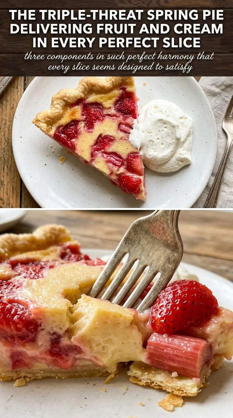 Strawberry Rhubarb Custard Pie creamy filling, flaky crust