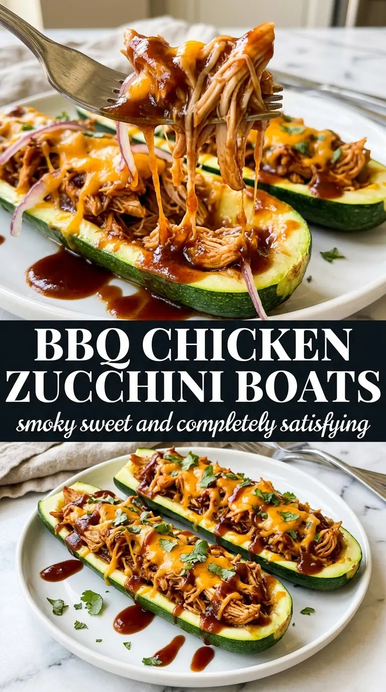 BBQ chicken zucchini boats smoky cheesy caramelized