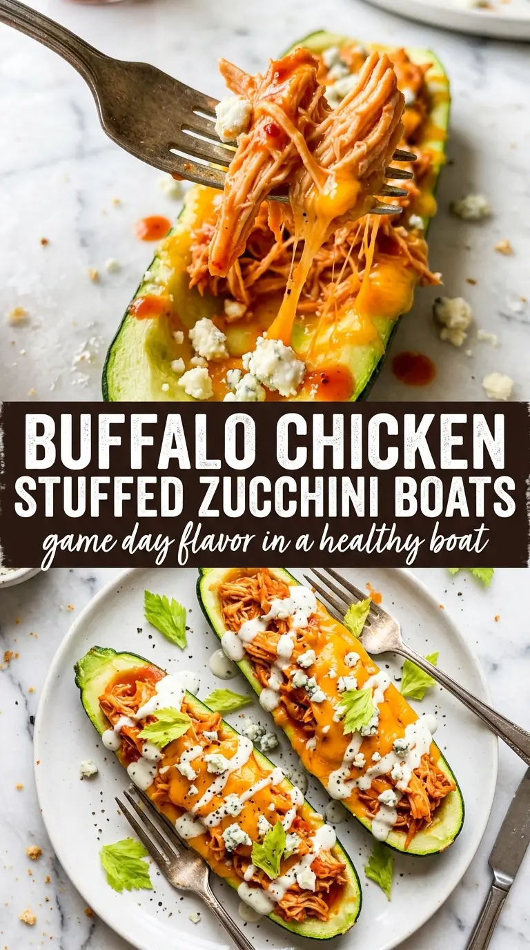 Buffalo Chicken Stuffed Zucchini Boats creamy spicy cheesy
