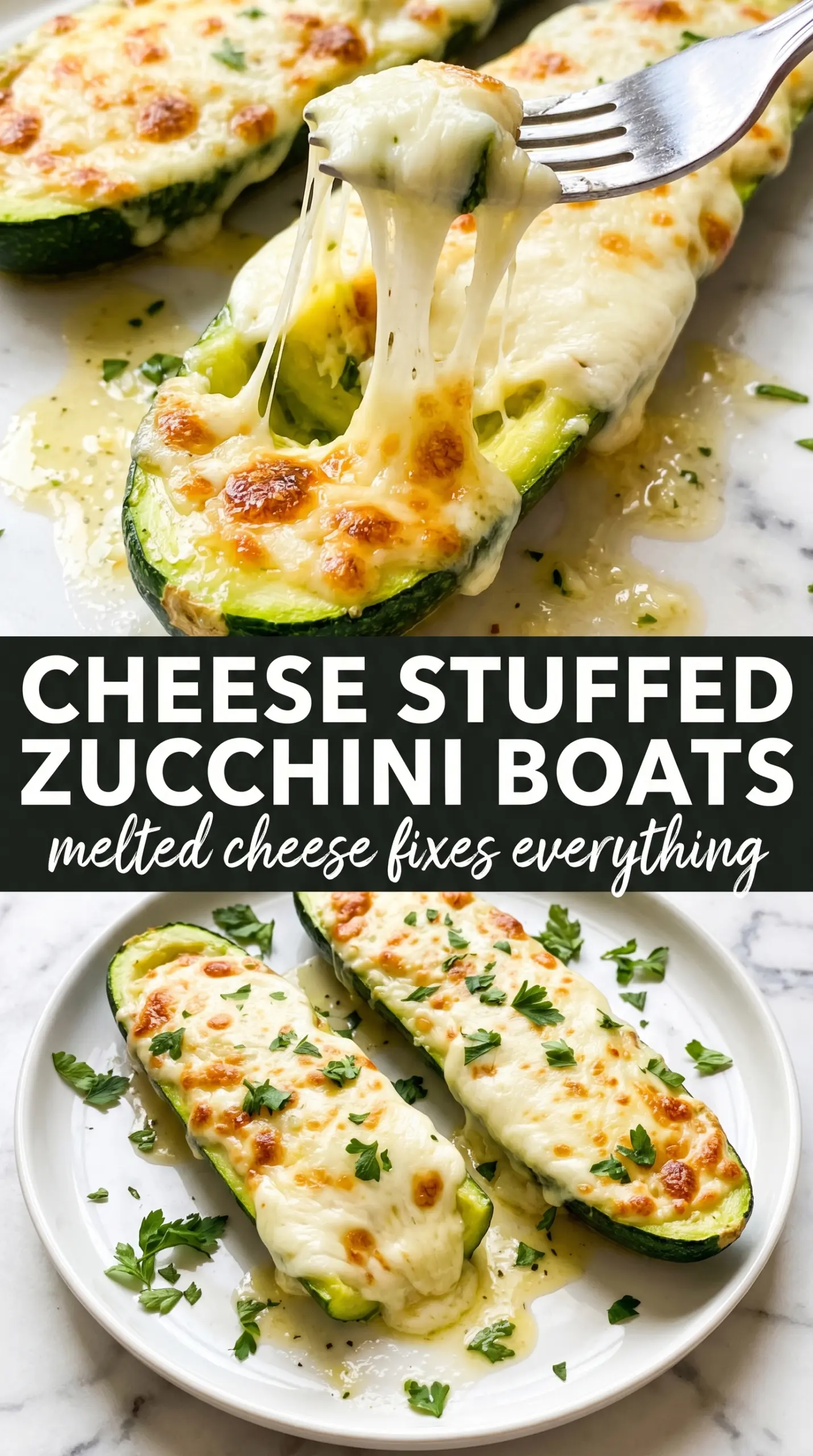 Cheese Stuffed Zucchini Boats golden bubbly mozzarella