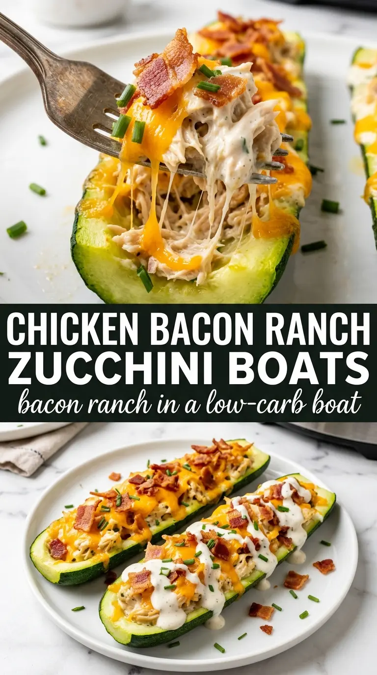 Chicken Bacon Ranch Zucchini Boats creamy cheesy bacon