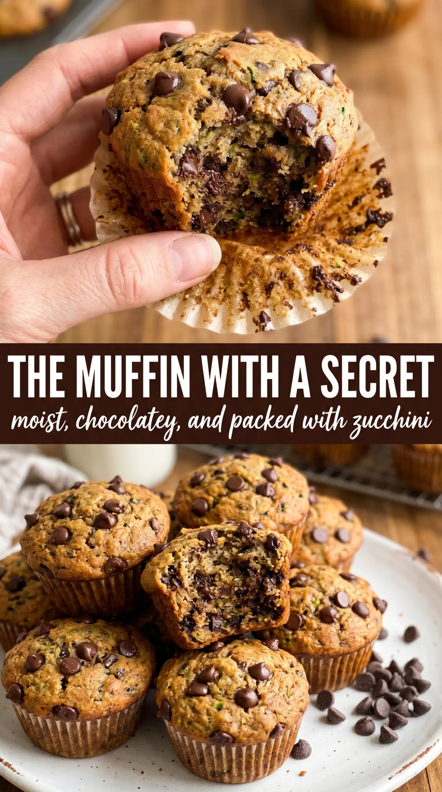 Chocolate chip zucchini muffins moist crumb bakery-style