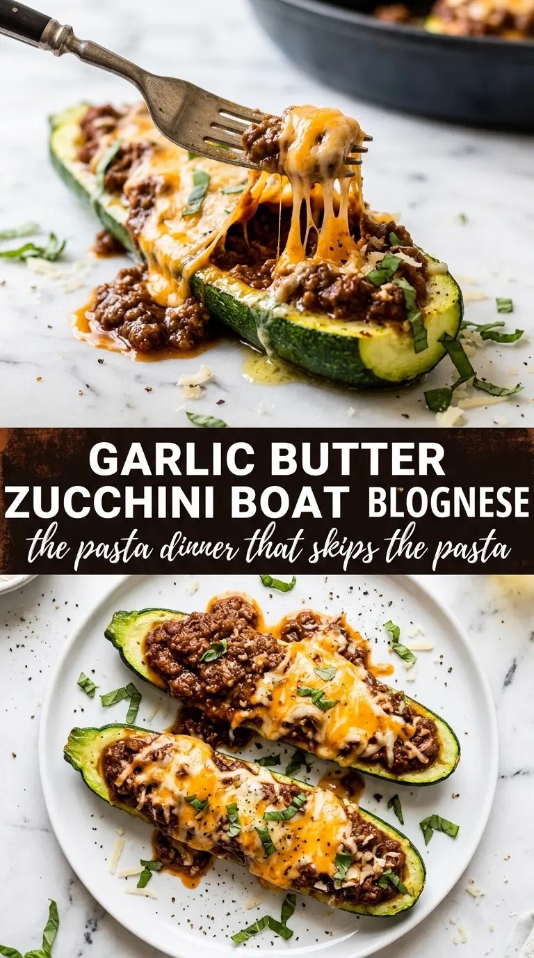 Garlic Butter Zucchini Boat Bolognese rich cheesy stuffed zucchini