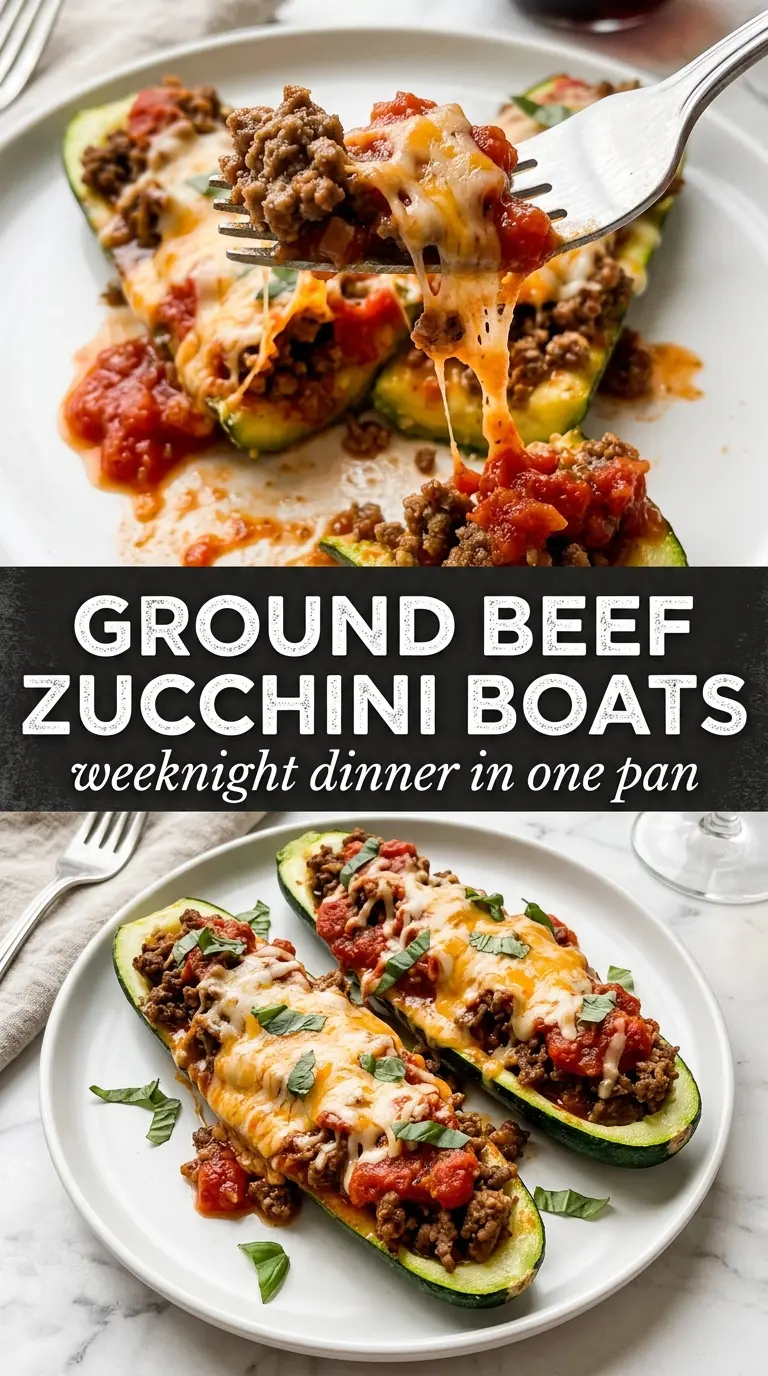 Ground Beef Zucchini Boats cheesy baked low carb