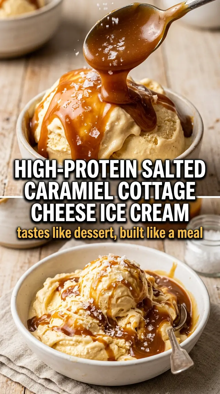High-Protein Salted Caramel Cottage Cheese Ice Cream creamy caramel