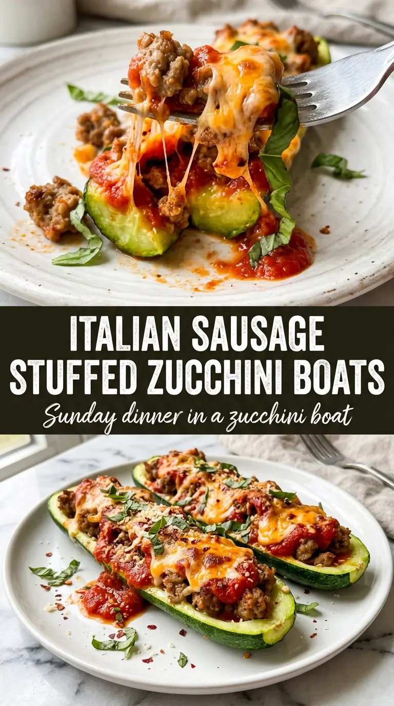 Italian Sausage Stuffed Zucchini Boats savory cheesy
