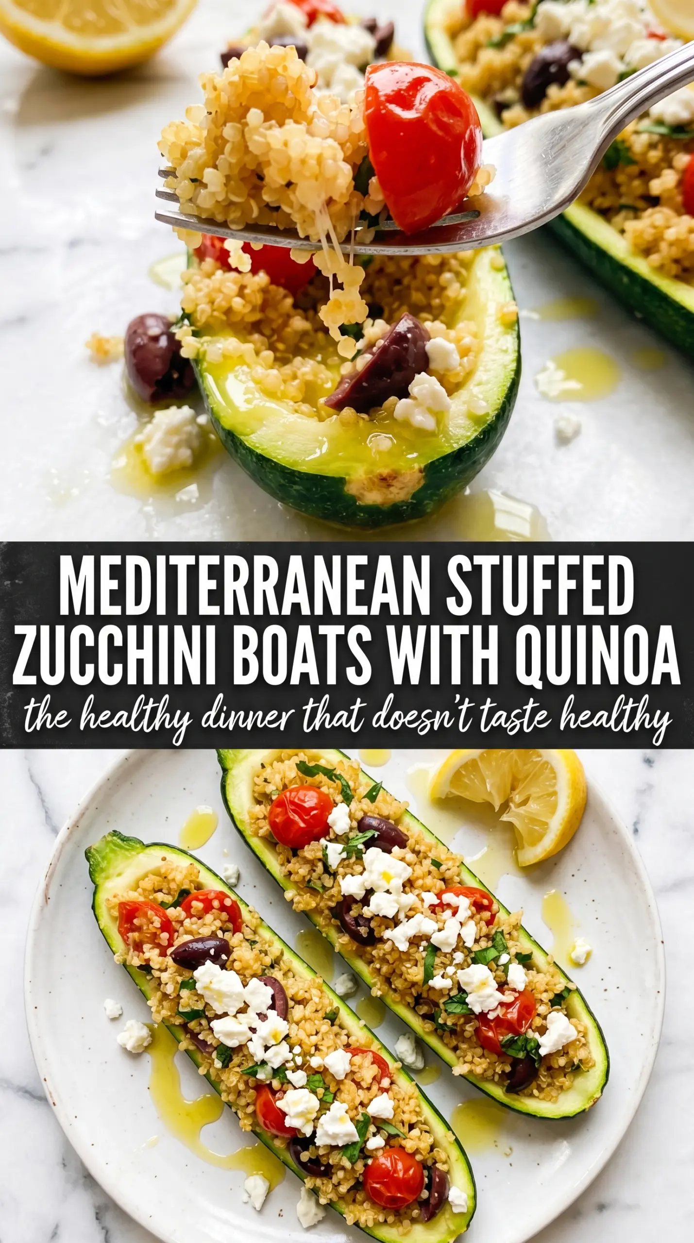 Mediterranean Stuffed Zucchini Boats with Quinoa, herby, colorful