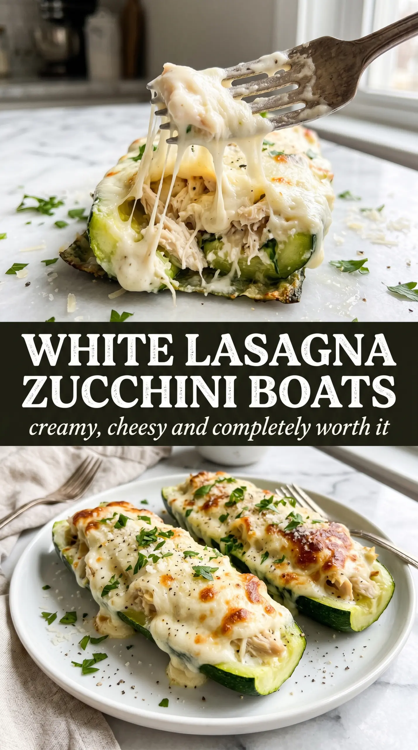White Lasagna Zucchini Boats creamy baked low-carb