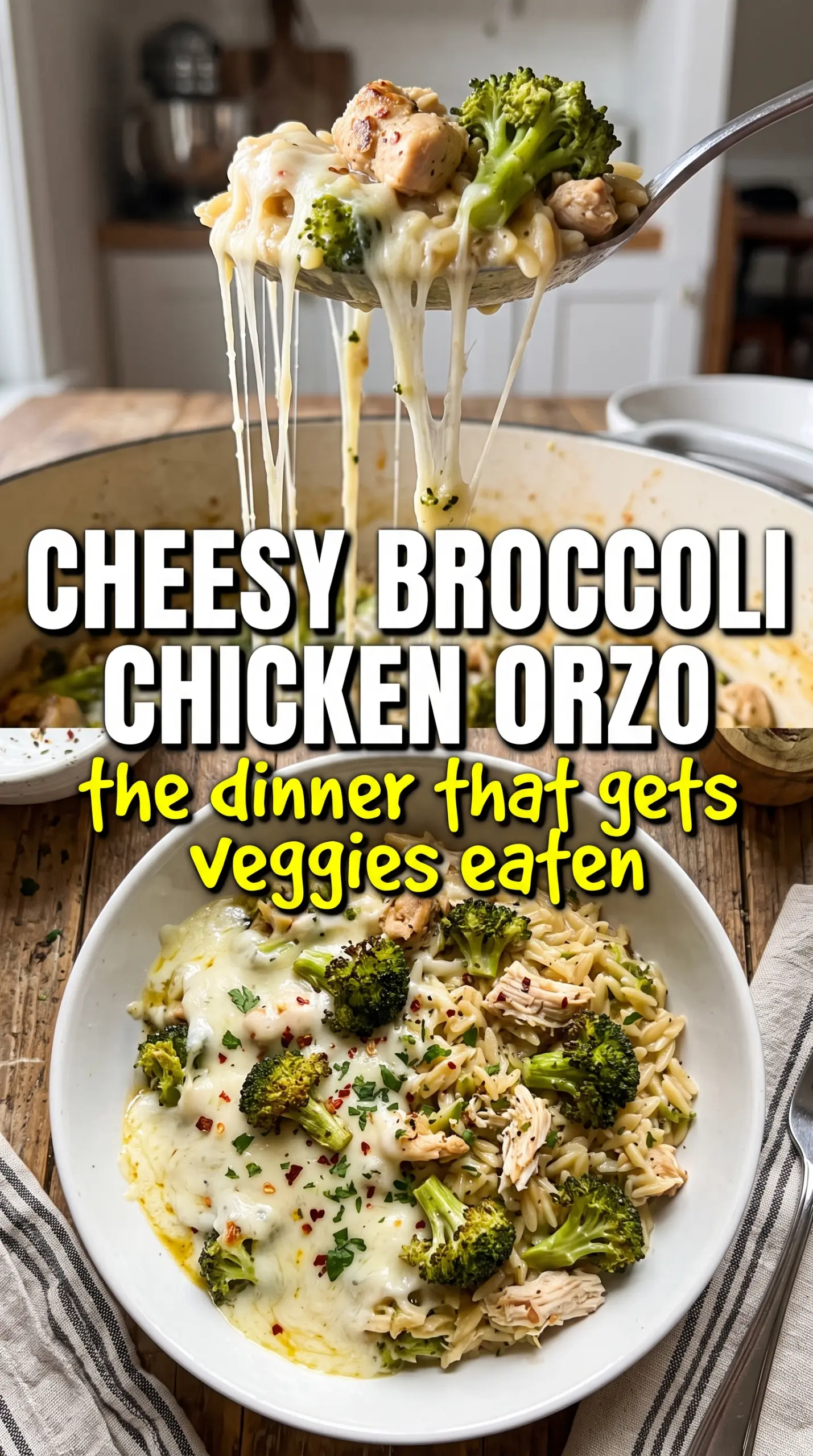Cheesy Chicken Broccoli Orzo creamy cheddar broccoli