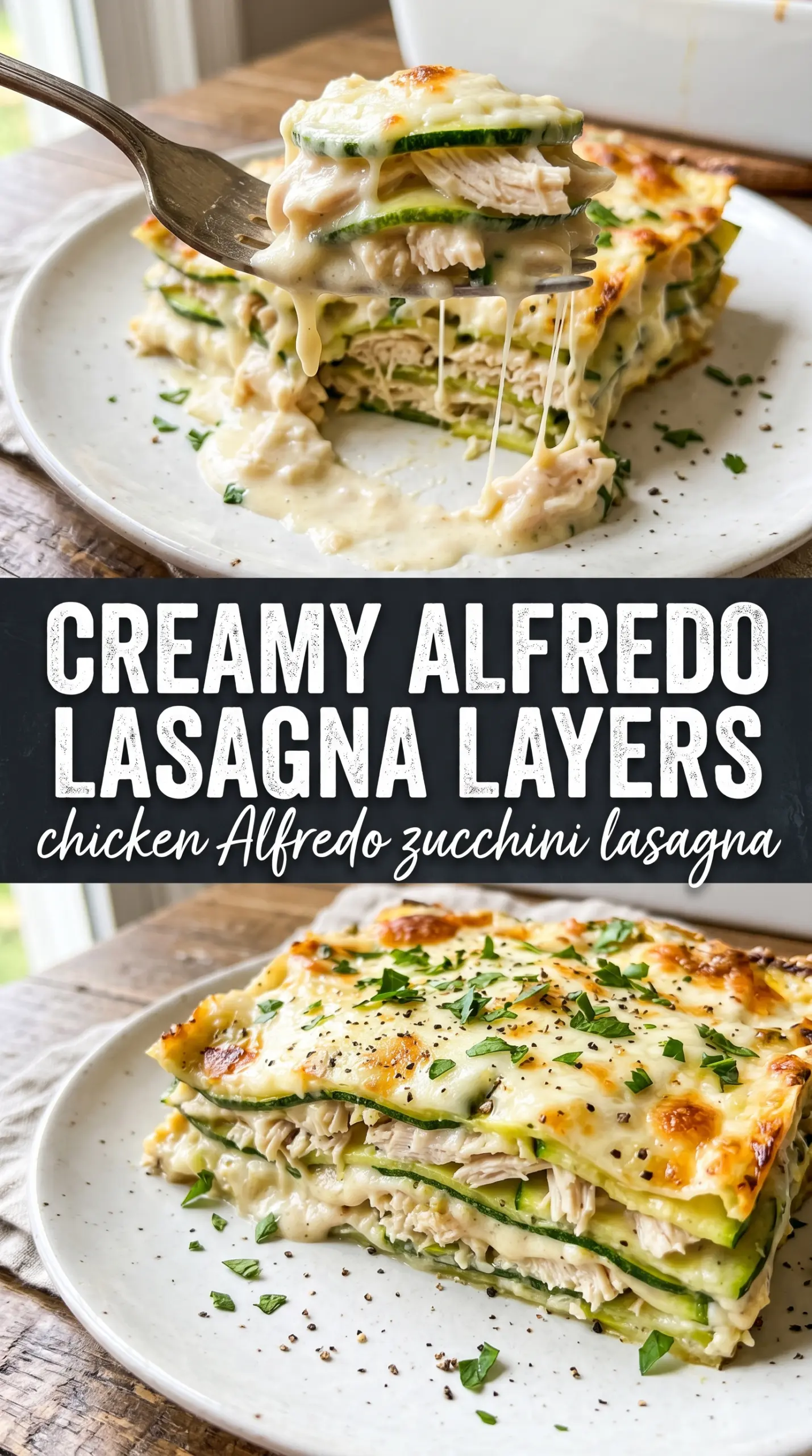 Chicken Alfredo zucchini lasagna creamy layers