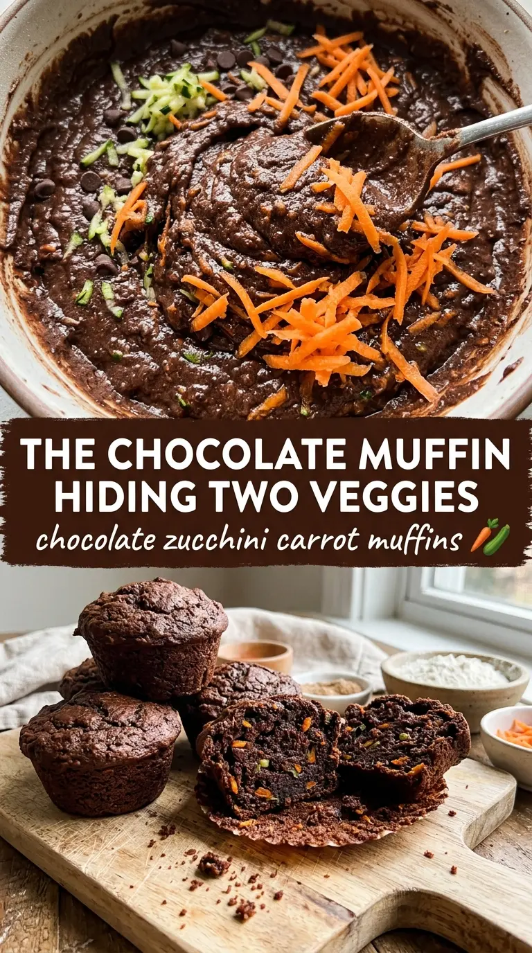 Chocolate Zucchini Carrot Muffins fudgy veggie muffins