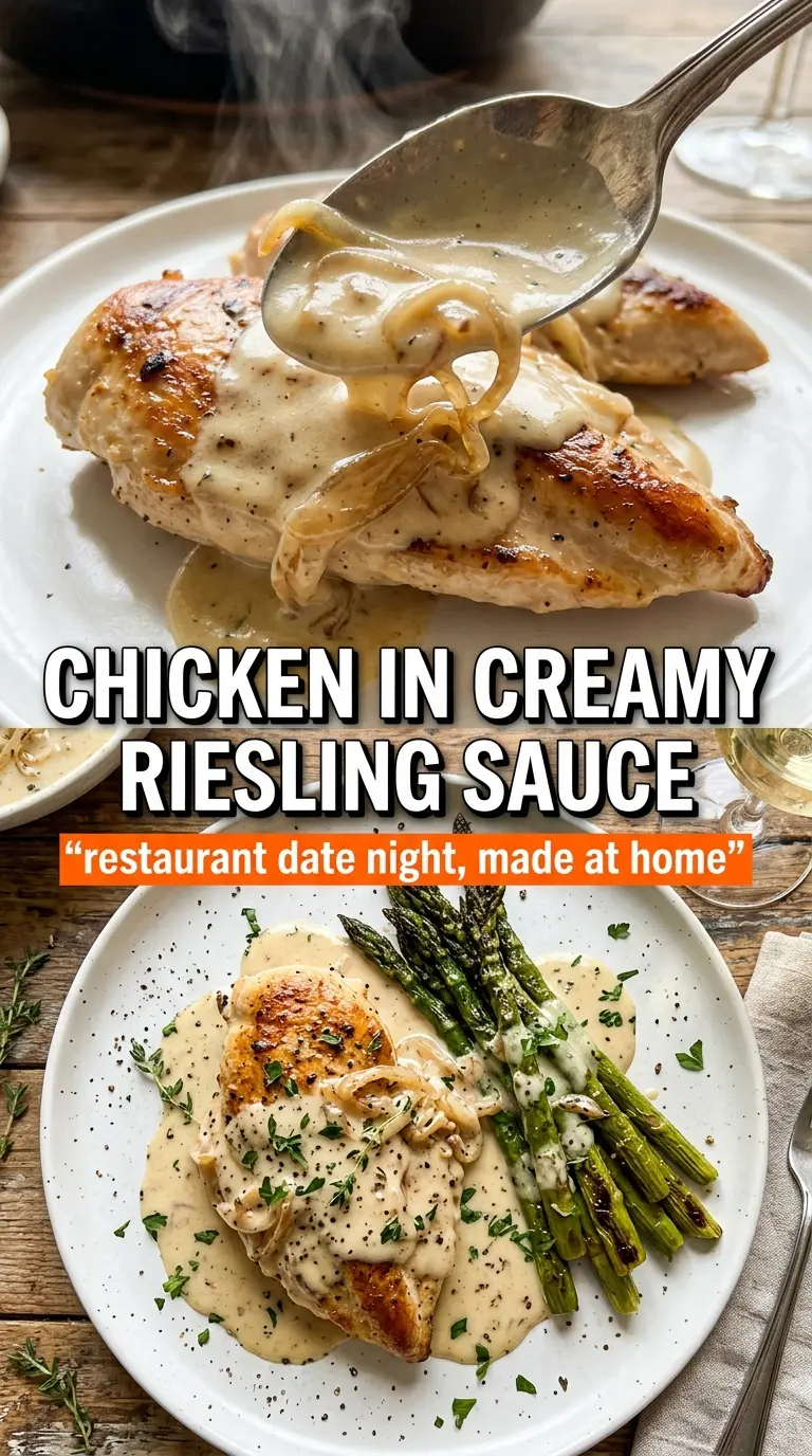 Creamy Chicken Riesling, golden chicken, mushroom sauce