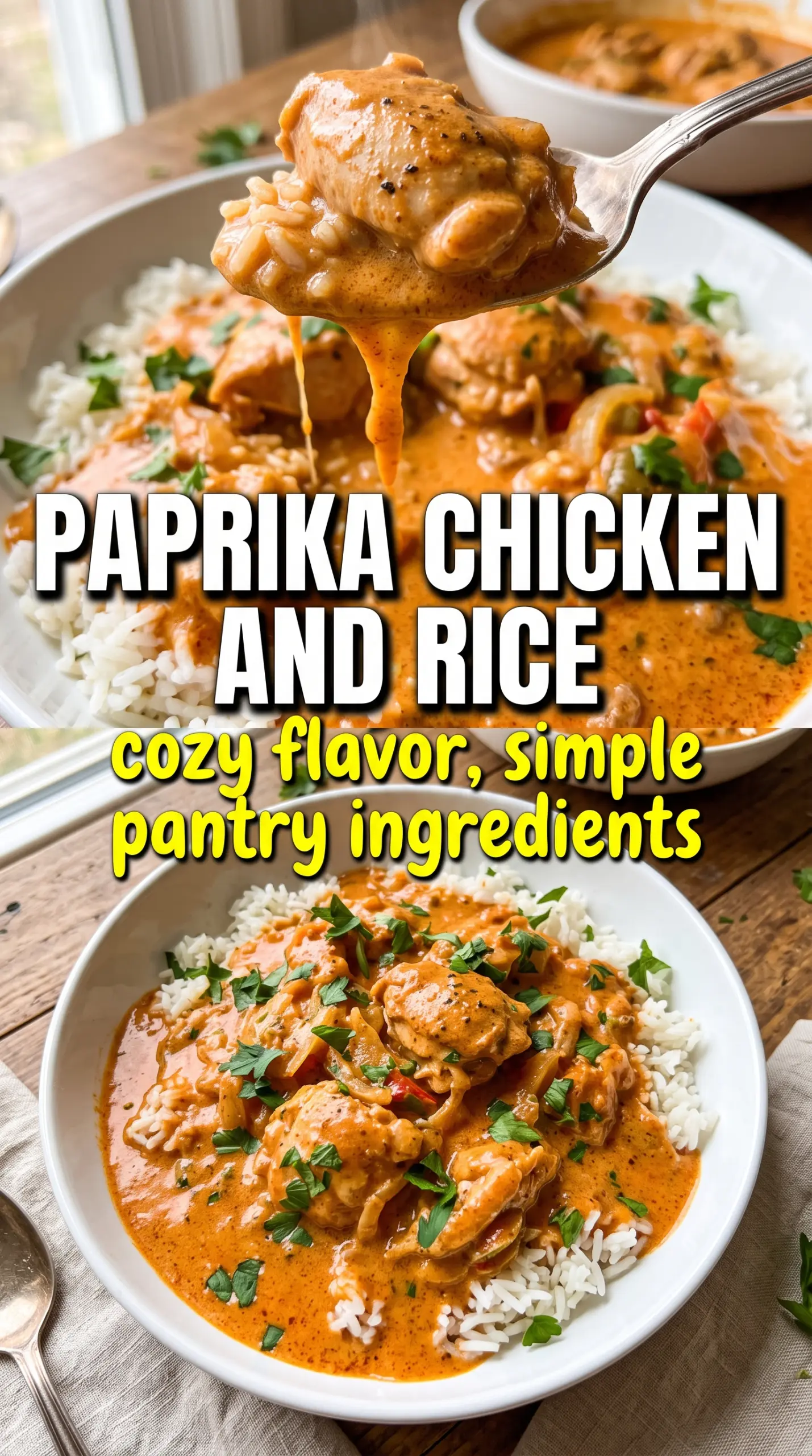 Creamy Paprika Chicken with Rice, paprika sauce, rice, dill