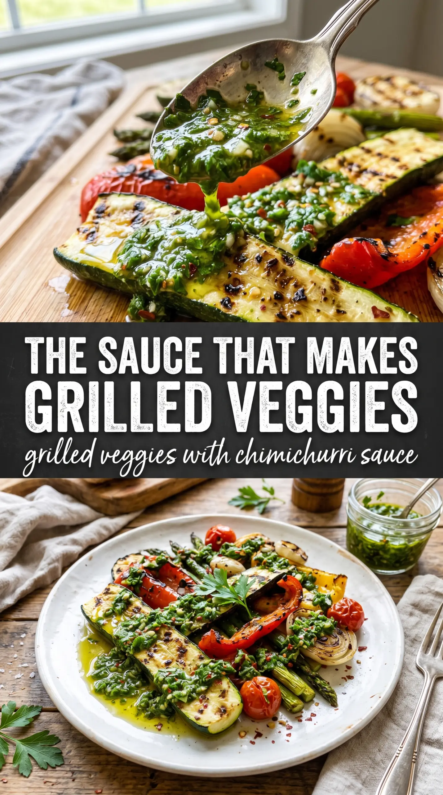 Grilled Veggies with Chimichurri Sauce smoky herby charred
