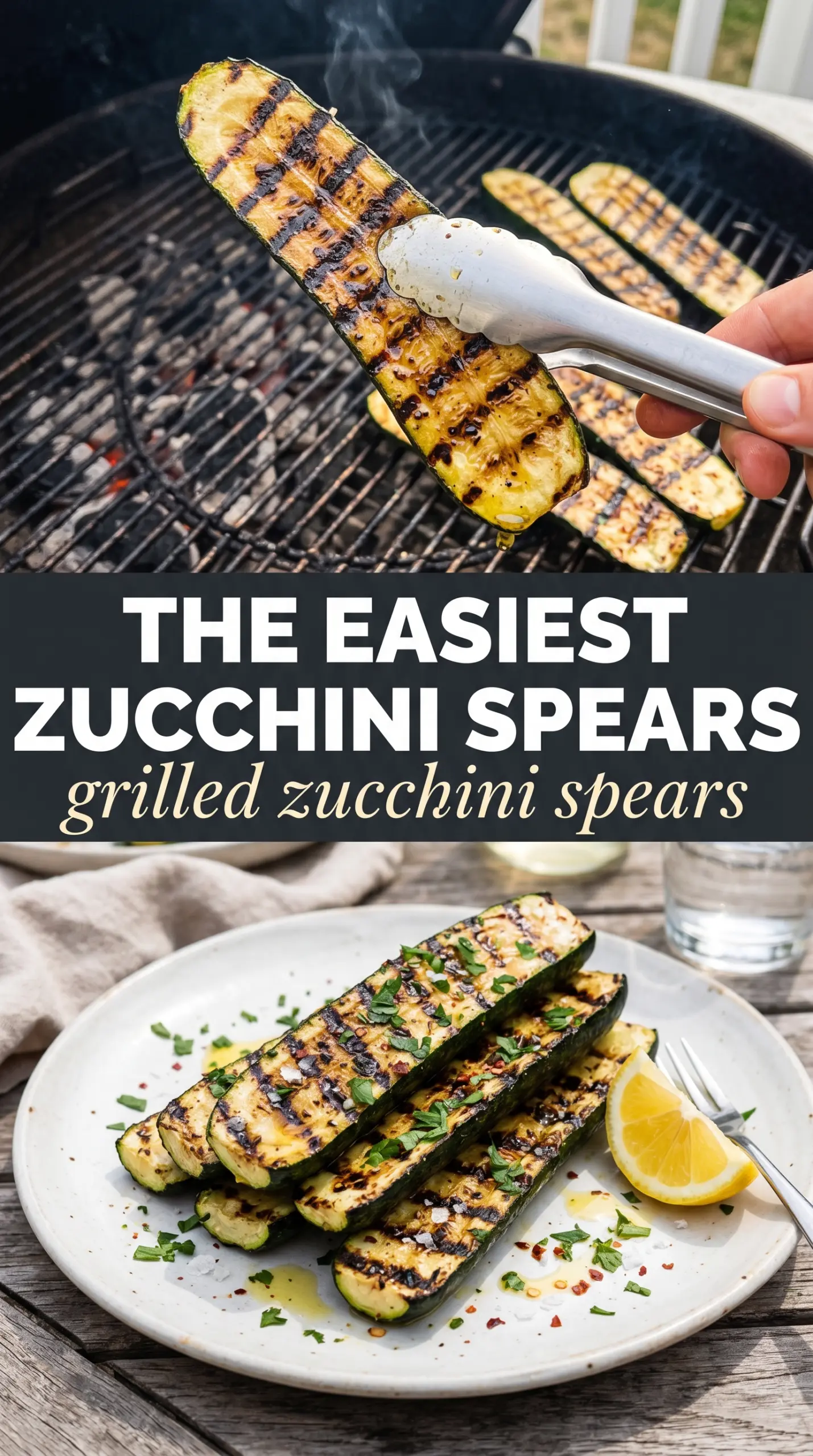 Grilled Zucchini Spears with charred garlic herb finish