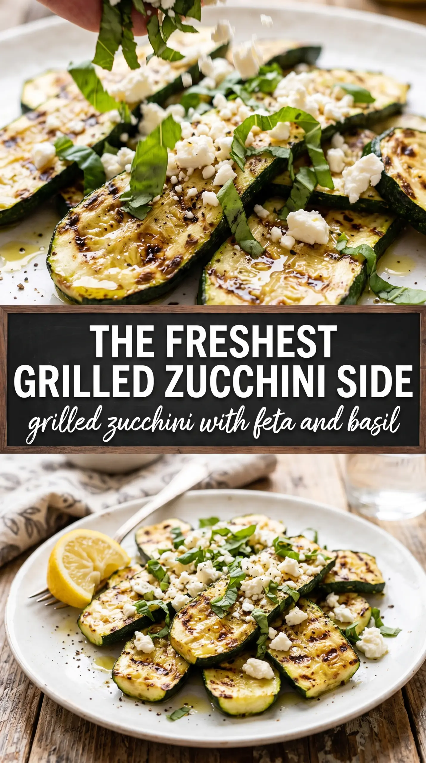 Grilled zucchini with feta and basil charred Mediterranean side