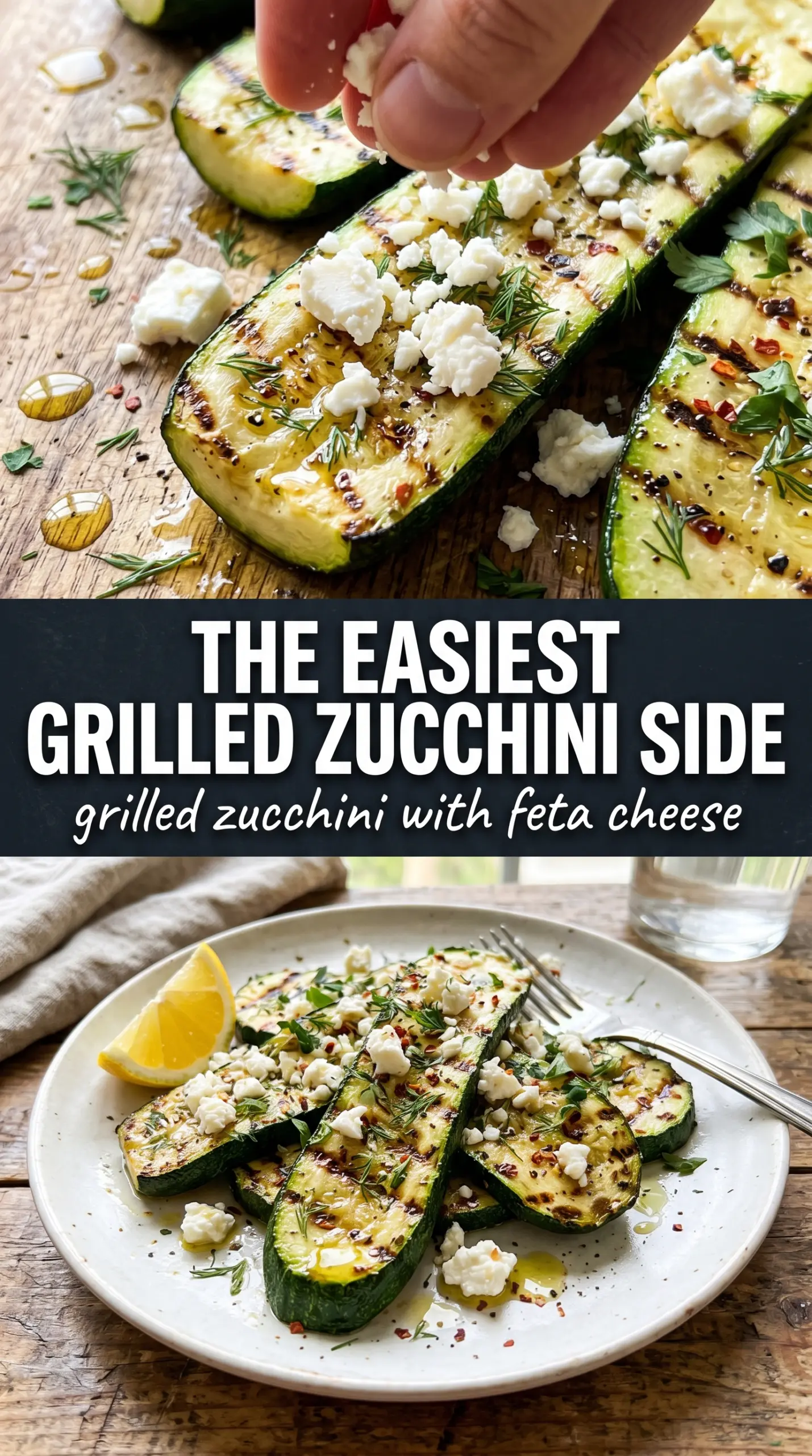 Grilled zucchini with feta cheese, charred Mediterranean side, fresh mint