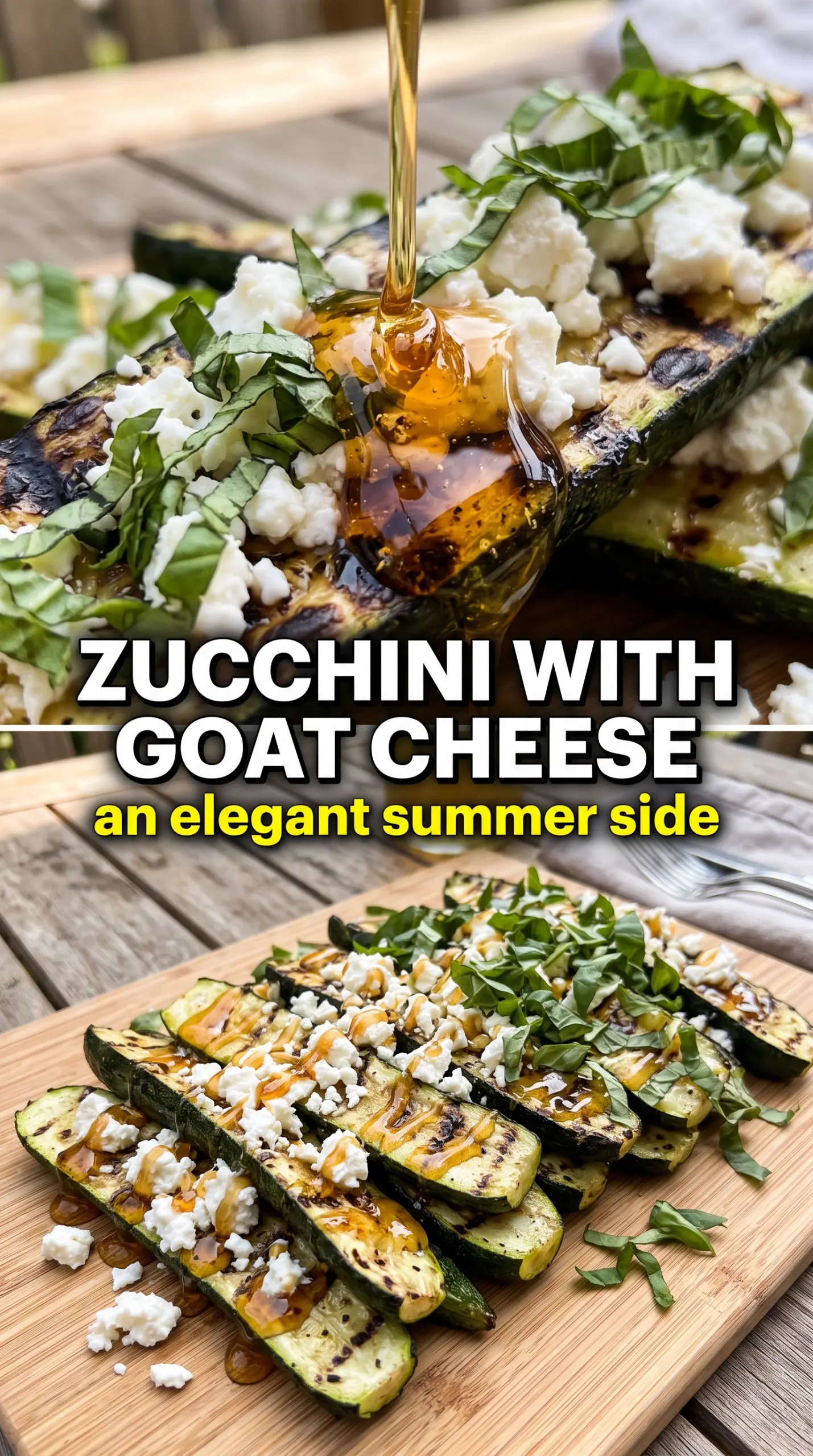 Grilled zucchini with goat cheese basil and honey, sweet savory, grilled planks