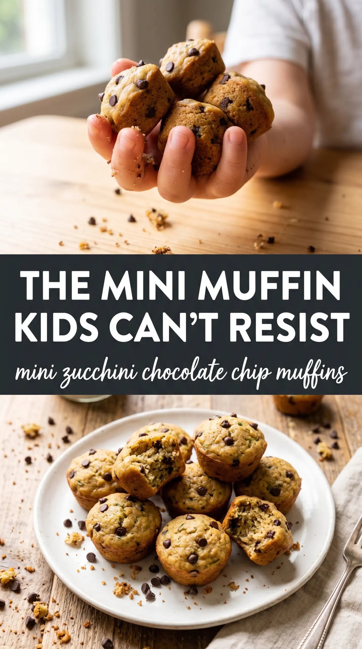 Mini Zucchini Chocolate Chip Muffins, bite-sized tender chocolate chip