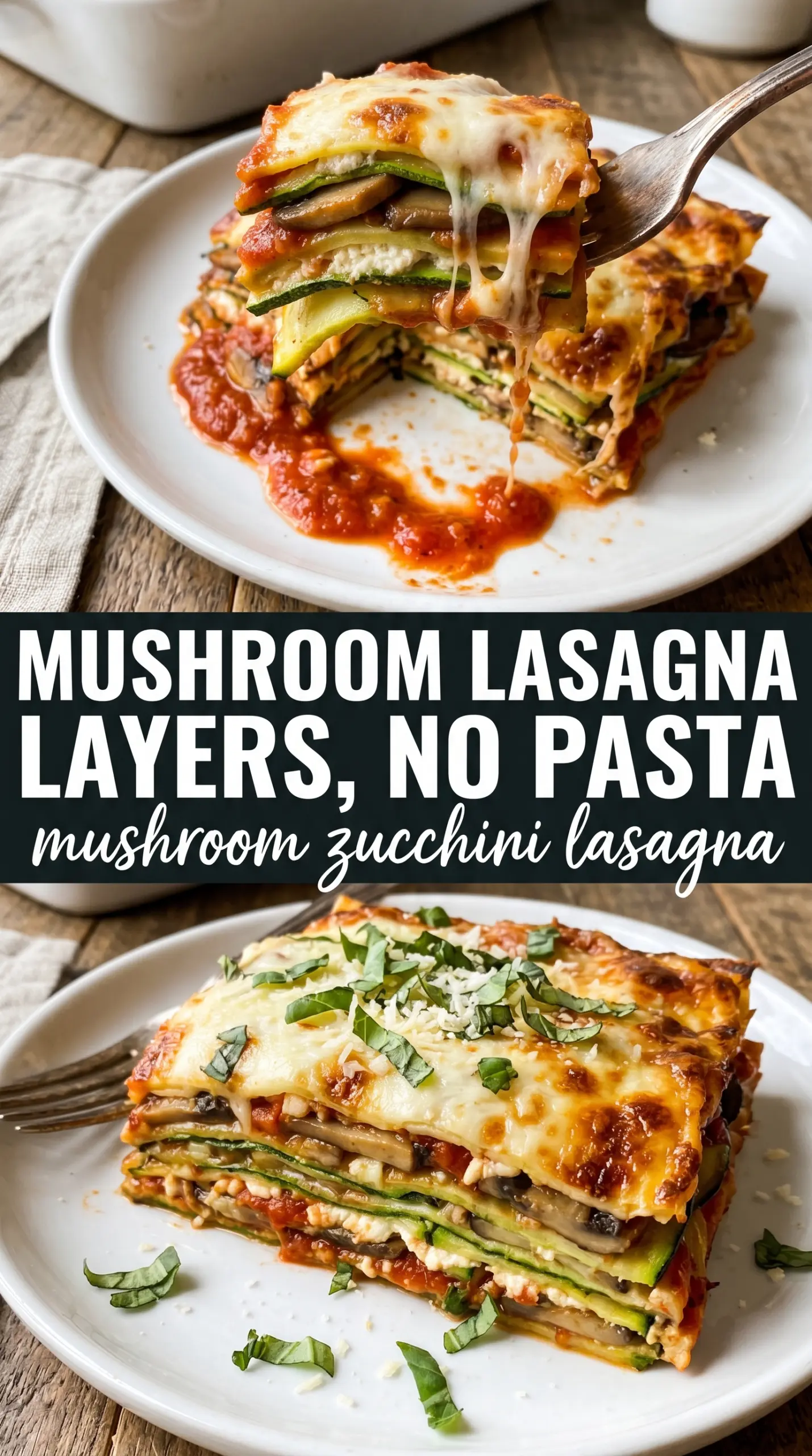 Mushroom Zucchini Lasagna rich layers, golden cheese, zucchini planks