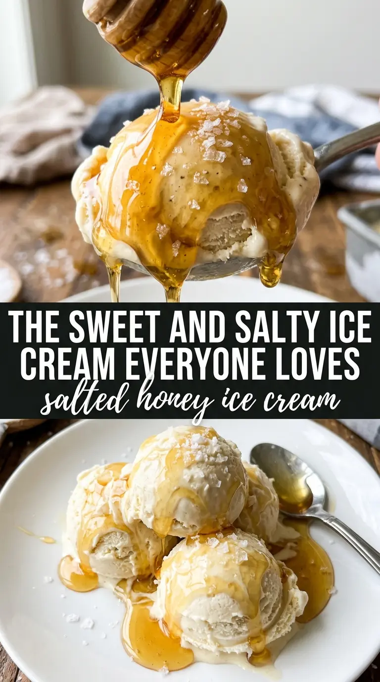 Salted honey ice cream floral custard, golden scoop, flaky salt