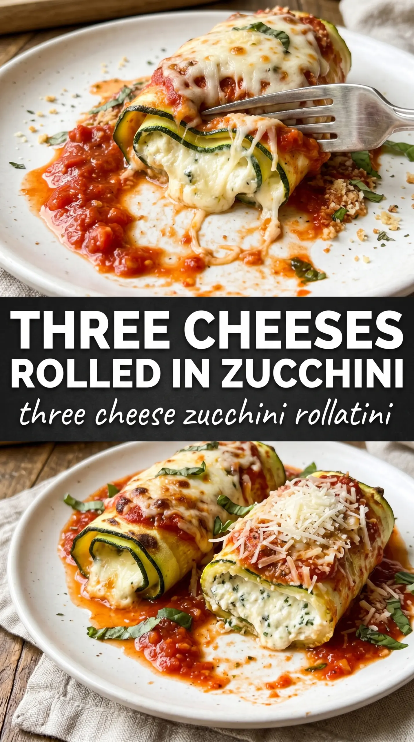 Three Cheese Zucchini Rollatini cheesy baked