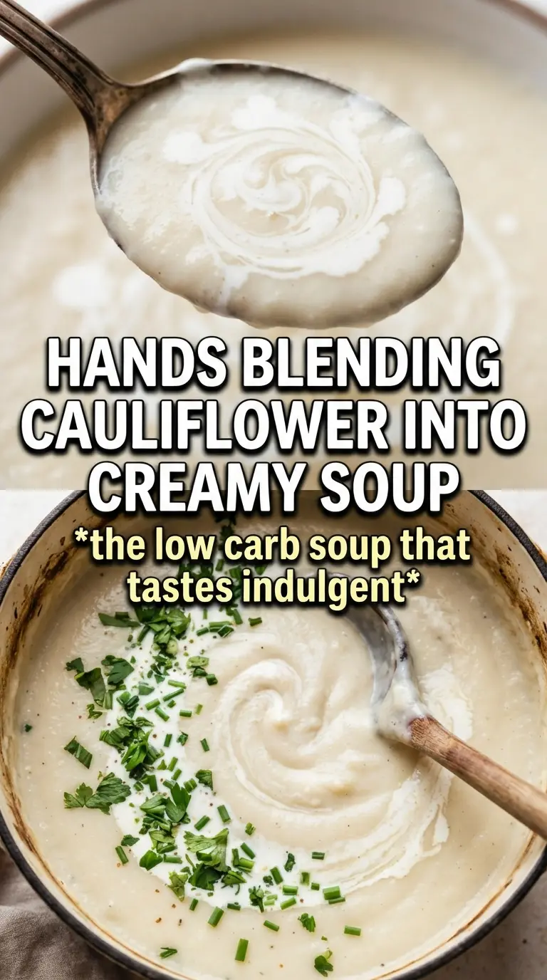 Creamy Cauliflower Soup silky ivory, roasted garnish, chives
