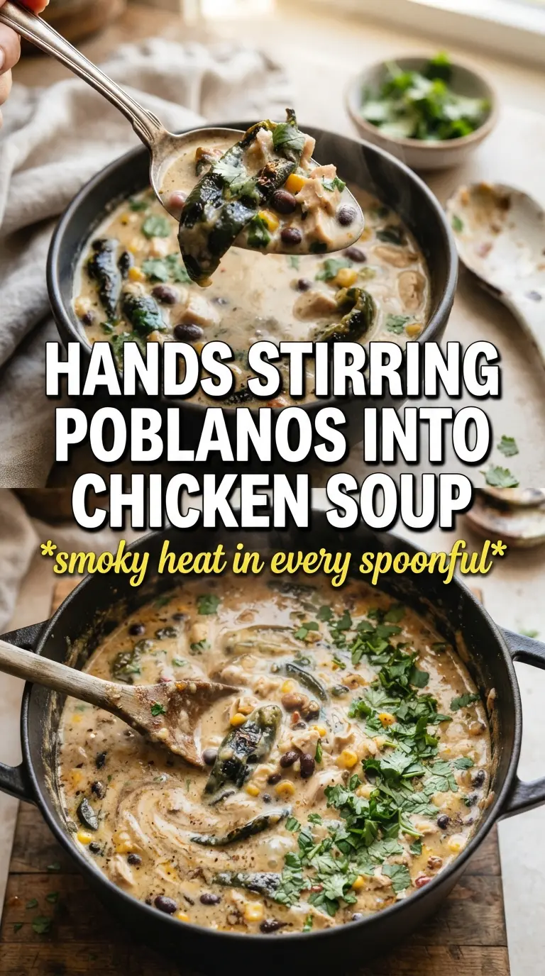 Creamy Chicken Soup With Poblanos And Black Beans smoky creamy Tex-Mex