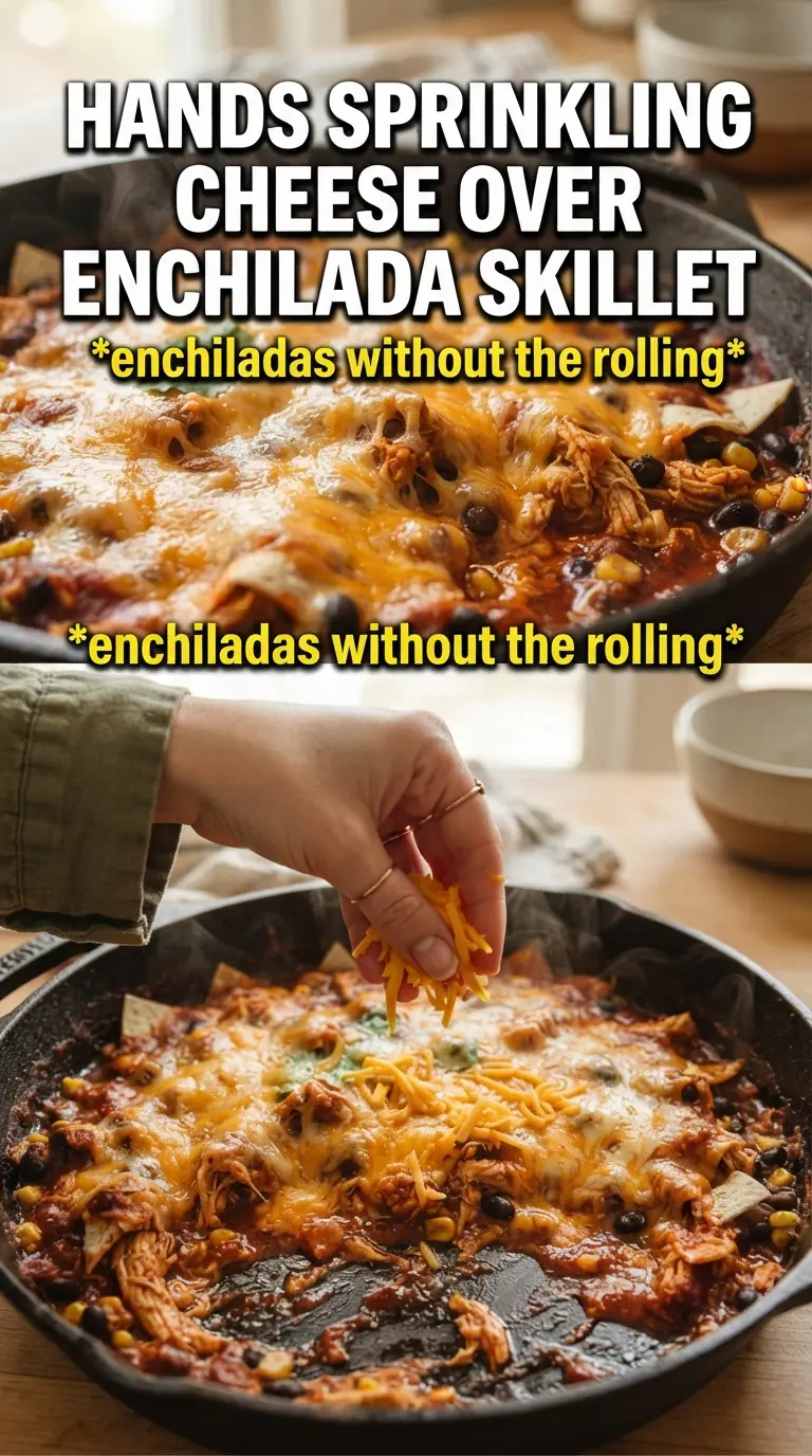 Enchilada Skillet with beef, beans, and cheesy tortillas