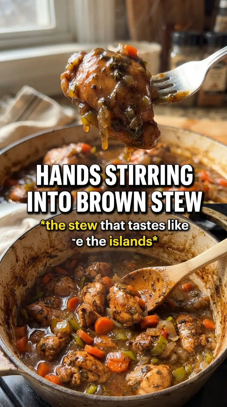 Brown Stew Chicken mahogany gravy, caramelized peppers, thyme