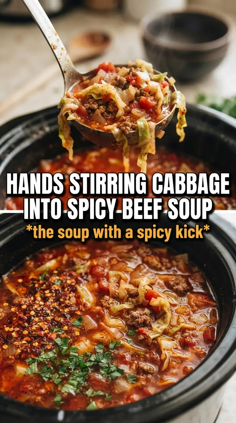 Slow Cooker Spicy Cabbage Beef Soup hearty spicy tomato broth