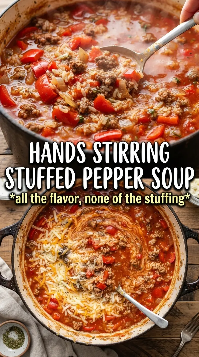Stuffed Peppers Soup hearty tomato broth beef rice cheddar