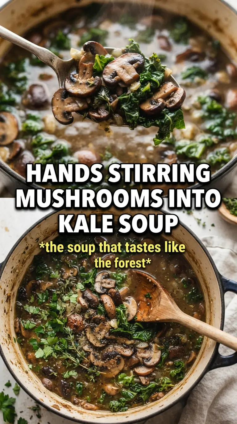 Wild Mushroom Caramelized Onion and Kale Soup earthy savory hearty